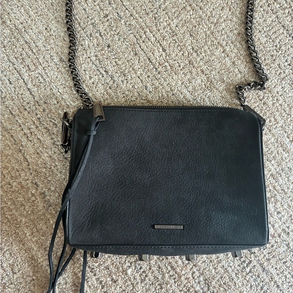 Rebecca Minkoff Avery Black Suede Crossbody bag Chain Detail Handbag - Picture 5 of 11